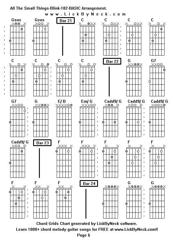 Chord Grids Chart of chord melody fingerstyle guitar song-All The Small Things-Blink-182-BASIC Arrangement,generated by LickByNeck software.